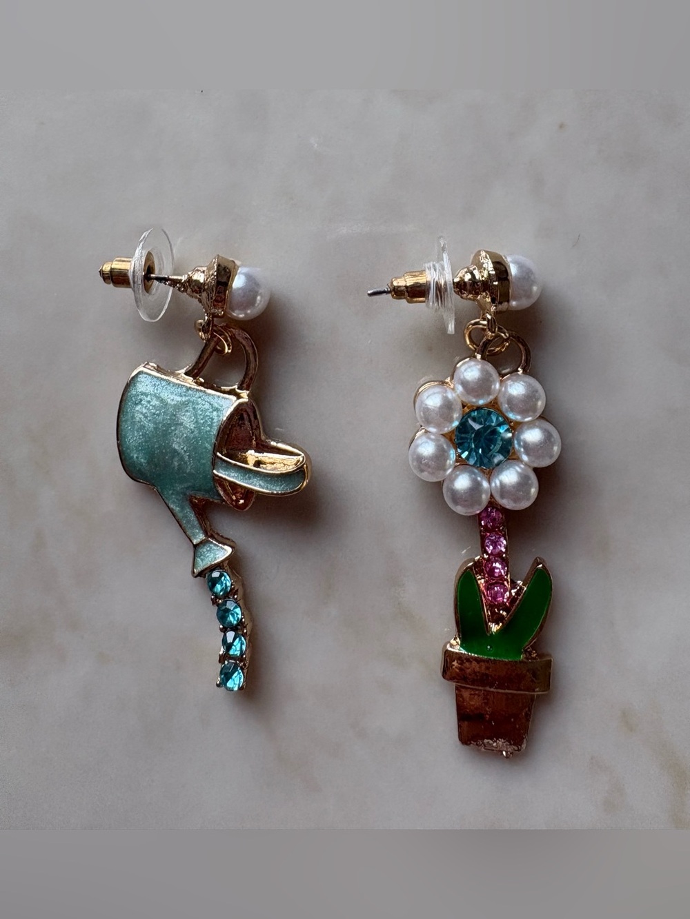 Garden earrings watering can flowers